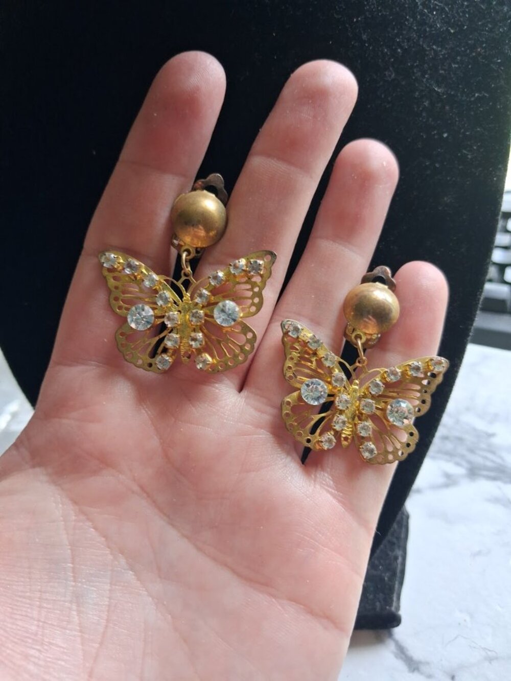 Vintage Butterfly dangle clip on earrings